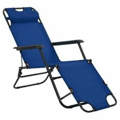 VidaXL Chaises longues pliables 2 pcs avec repose-pied Acier Bleu 11 VidaXL Chaises longues pliables 2 pcs avec repose-pied Acier Bleu -Bains de soleil Soldes image 4 44342