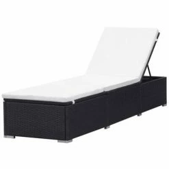 VidaXL Chaise longue avec coussin Résine tressée Noir -Bains de soleil Soldes image 4 44404