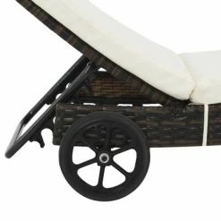 VidaXL Chaise longue avec roues et coussin Résine tressée Marron -Bains de soleil Soldes image 4 44453