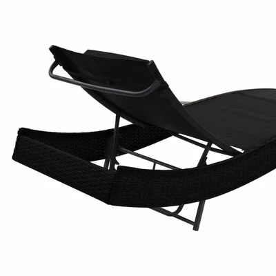 VidaXL Chaise longue avec oreiller Résine tressée Noir 6 VidaXL Chaise longue avec oreiller Résine tressée Noir – Image 4
