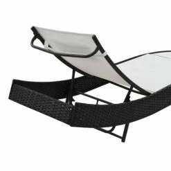 VidaXL Chaise longue avec oreiller Résine tressée Noir -Bains de soleil Soldes image 4 44718