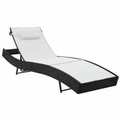 VidaXL Chaises longues 2 pcs et table Résine tressée et textilène Noir -Bains de soleil Soldes image 4 44894