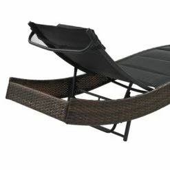VidaXL Chaise longue Résine tressée et textilène Marron 11 VidaXL Chaise longue Résine tressée et textilène Marron -Bains de soleil Soldes image 4 44895