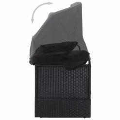 VidaXL Lit-canapé d'extérieur avec auvent Résine tressée Noir -Bains de soleil Soldes image 4 46092