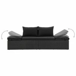 VidaXL Chaise longue avec coussins Résine tressée Noir -Bains de soleil Soldes image 4 46224