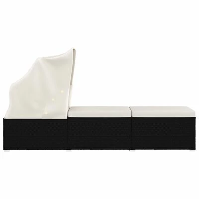 VidaXL Chaise longue avec auvent et coussin Résine tressée Blanc crème 6 VidaXL Chaise longue avec auvent et coussin Résine tressée Blanc crème – Image 4