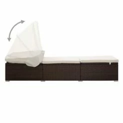 VidaXL Chaise longue avec auvent et coussin Résine tressée Marron 11 VidaXL Chaise longue avec auvent et coussin Résine tressée Marron -Bains de soleil Soldes image 4 46247