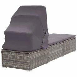 VidaXL Chaise longue avec auvent et coussin Résine tressée Gris 11 VidaXL Chaise longue avec auvent et coussin Résine tressée Gris -Bains de soleil Soldes image 4 46248