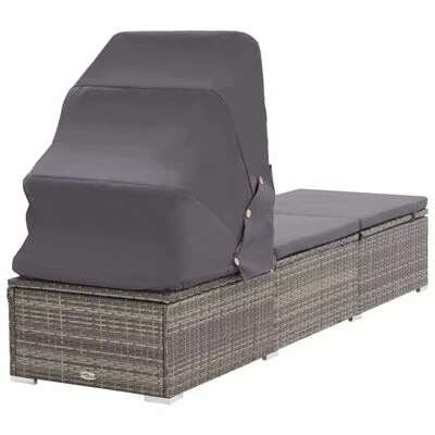 VidaXL Chaise longue avec auvent et coussin Résine tressée Gris 6 VidaXL Chaise longue avec auvent et coussin Résine tressée Gris – Image 4