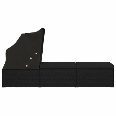 VidaXL Chaise longue avec auvent et coussin Résine tressée Noir 6 VidaXL Chaise longue avec auvent et coussin Résine tressée Noir – Image 4
