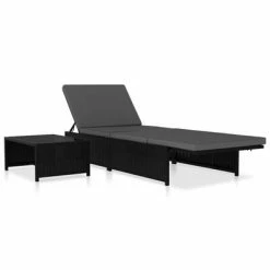 VidaXL Chaises longues 2 pcs avec table Résine tressée Noir 11 VidaXL Chaises longues 2 pcs avec table Résine tressée Noir -Bains de soleil Soldes image 4 47402