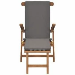 VidaXL Chaise longue avec coussin Gris foncé Bois de teck solide 11 VidaXL Chaise longue avec coussin Gris foncé Bois de teck solide -Bains de soleil Soldes image 4 47409