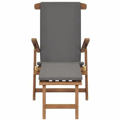 VidaXL Chaise longue avec coussin Gris foncé Bois de teck solide 6 VidaXL Chaise longue avec coussin Gris foncé Bois de teck solide – Image 4