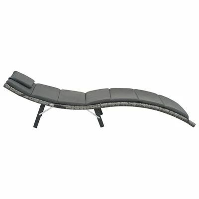 VidaXL Chaise longue pliable avec coussin Résine tressée Gris 6 VidaXL Chaise longue pliable avec coussin Résine tressée Gris – Image 4