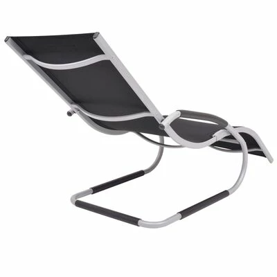 VidaXL Chaise longue avec oreiller Aluminium et textilène Noir 6 VidaXL Chaise longue avec oreiller Aluminium et textilène Noir – Image 4