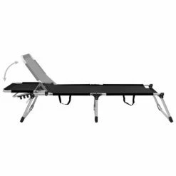 VidaXL Chaise longue pliable extra haute pour seniors Noir Aluminium 11 VidaXL Chaise longue pliable extra haute pour seniors Noir Aluminium -Bains de soleil Soldes image 4 47913