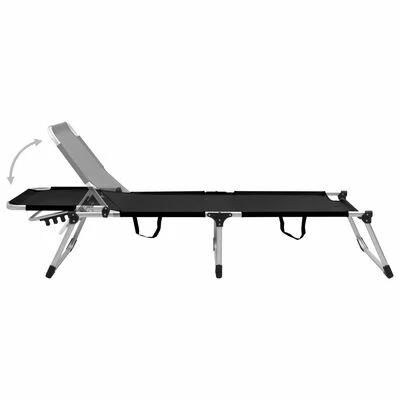 VidaXL Chaise longue pliable extra haute pour seniors Noir Aluminium 6 VidaXL Chaise longue pliable extra haute pour seniors Noir Aluminium – Image 4