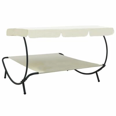 VidaXL Lit de repos d'extérieur avec auvent Blanc crème 6 VidaXL Lit de repos d'extérieur avec auvent Blanc crème – Image 4
