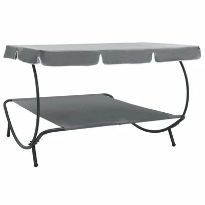 VidaXL Lit de repos d'extérieur avec auvent Gris 6 VidaXL Lit de repos d'extérieur avec auvent Gris – Image 4
