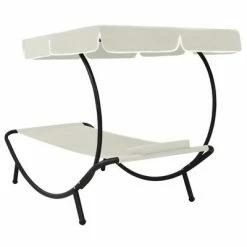 VidaXL Chaise longue de jardin avec auvent et oreiller Blanc crème 11 VidaXL Chaise longue de jardin avec auvent et oreiller Blanc crème -Bains de soleil Soldes image 4 48077