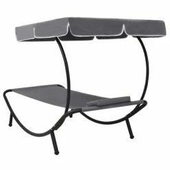 VidaXL Lit de repos d'extérieur avec auvent et oreiller Gris -Bains de soleil Soldes image 4 48079