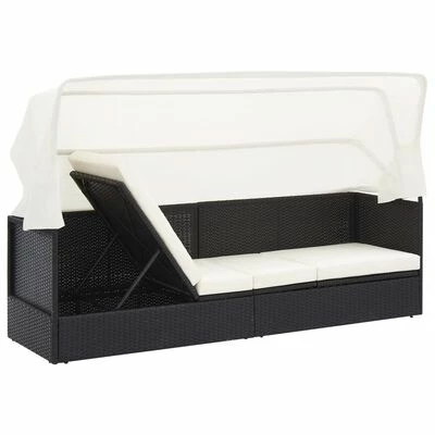 VidaXL Canapé de jardin avec auvent Noir Résine tressée 6 VidaXL Canapé de jardin avec auvent Noir Résine tressée – Image 4