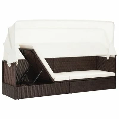 VidaXL Canapé de jardin avec auvent Résine tressée Marron 6 VidaXL Canapé de jardin avec auvent Résine tressée Marron – Image 4