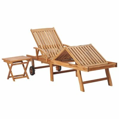 VidaXL Chaises longues 2 pcs avec table Bois de teck solide 7 VidaXL Chaises longues 2 pcs avec table Bois de teck solide – Image 5