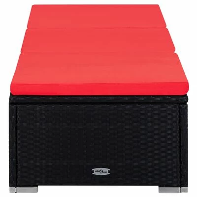 VidaXL Chaise longue avec coussin et table à thé Résine tressée Rouge 7 VidaXL Chaise longue avec coussin et table à thé Résine tressée Rouge – Image 5