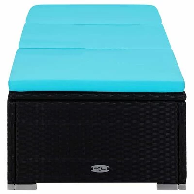 VidaXL Chaise longue avec coussin et table à thé Résine tressée Bleu 7 VidaXL Chaise longue avec coussin et table à thé Résine tressée Bleu – Image 5