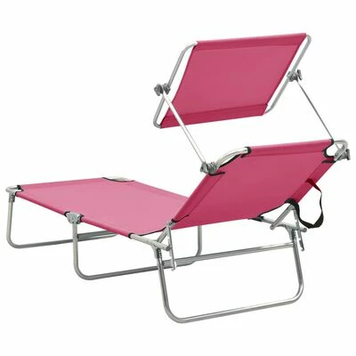 VidaXL Chaise longue pliable avec auvent Acier Rose magento 7 VidaXL Chaise longue pliable avec auvent Acier Rose magento – Image 5