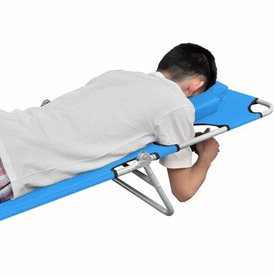 VidaXL Chaise longue pliable avec coussin de tête Acier Bleu turquoise 7 VidaXL Chaise longue pliable avec coussin de tête Acier Bleu turquoise – Image 5