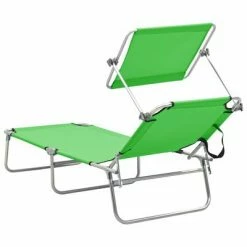 VidaXL Chaise longue pliable avec auvent Vert Aluminium 12 VidaXL Chaise longue pliable avec auvent Vert Aluminium -Bains de soleil Soldes image 5 310361