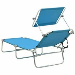VidaXL Chaise longue pliable avec auvent Bleu Aluminium -Bains de soleil Soldes image 5 310362