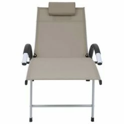 VidaXL Chaise longue Aluminium textilène Taupe 12 VidaXL Chaise longue Aluminium textilène Taupe -Bains de soleil Soldes image 5 310503