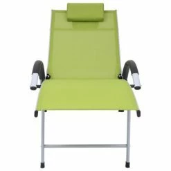 VidaXL Chaise longue Aluminium textilène Vert 12 VidaXL Chaise longue Aluminium textilène Vert -Bains de soleil Soldes image 5 310504