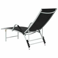 VidaXL Chaise longue Textilène et aluminium Noir 12 VidaXL Chaise longue Textilène et aluminium Noir -Bains de soleil Soldes image 5 310521