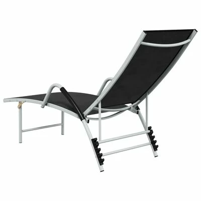 VidaXL Chaise longue Textilène et aluminium Noir 7 VidaXL Chaise longue Textilène et aluminium Noir – Image 5