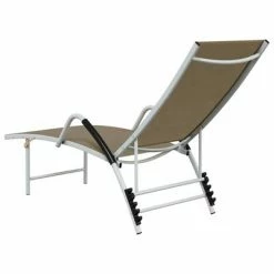 VidaXL Chaise longue Textilène et aluminium Taupe 12 VidaXL Chaise longue Textilène et aluminium Taupe -Bains de soleil Soldes image 5 310523