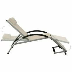 VidaXL Chaise longue avec oreiller Textilène Crème -Bains de soleil Soldes image 5 310530