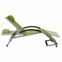 VidaXL Chaise longue avec oreiller Textilène Vert 12 VidaXL Chaise longue avec oreiller Textilène Vert -Bains de soleil Soldes image 5 310532