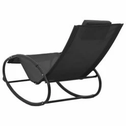 VidaXL Chaise longue avec oreiller Acier et textilène Noir 12 VidaXL Chaise longue avec oreiller Acier et textilène Noir -Bains de soleil Soldes image 5 317583