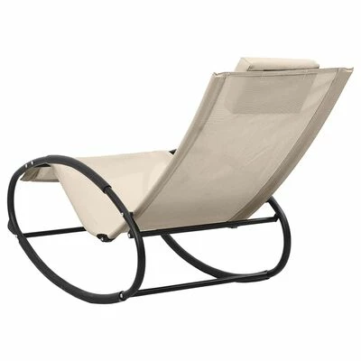 VidaXL Chaise longue avec oreiller Acier et textilène Crème 7 VidaXL Chaise longue avec oreiller Acier et textilène Crème – Image 5
