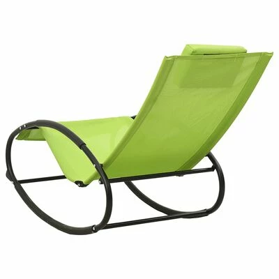 VidaXL Chaise longue avec oreiller Acier et textilène Vert 7 VidaXL Chaise longue avec oreiller Acier et textilène Vert – Image 5