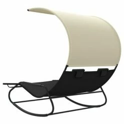 VidaXL Chaise longue double à bascule avec auvent Noir et crème -Bains de soleil Soldes image 5 317587