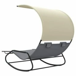 VidaXL Chaise longue double à bascule avec auvent Gris et crème 12 VidaXL Chaise longue double à bascule avec auvent Gris et crème -Bains de soleil Soldes image 5 317588