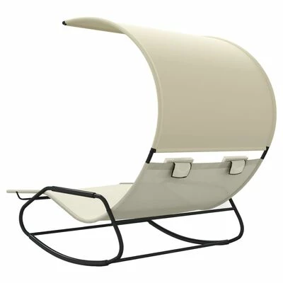 VidaXL Chaise longue double à bascule avec auvent Crème 7 VidaXL Chaise longue double à bascule avec auvent Crème – Image 5