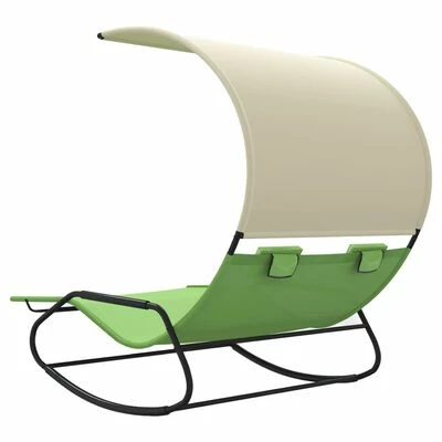 VidaXL Chaise longue double à bascule avec auvent Vert et crème 7 VidaXL Chaise longue double à bascule avec auvent Vert et crème – Image 5