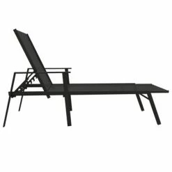 VidaXL Chaise longue Acier et tissu textilène Noir 12 VidaXL Chaise longue Acier et tissu textilène Noir -Bains de soleil Soldes image 5 317595
