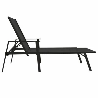 VidaXL Chaise longue Acier et tissu textilène Noir 7 VidaXL Chaise longue Acier et tissu textilène Noir – Image 5